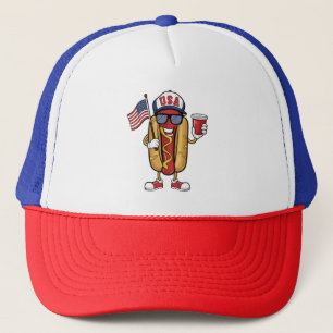4th of July Hotdog Funny Patriotic USA Flag Trucker Hat