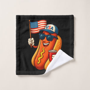 4th of July Hotdog Funny Patriotic USA Flag Wash Cloth