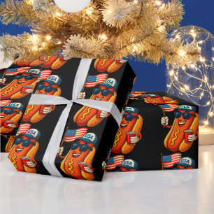 4th of July Hotdog Funny Patriotic USA Flag Wrapping Paper