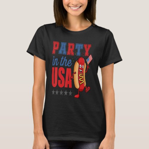 4th Of July Hotdog  Party In The Usa Flags Clothin T_Shirt