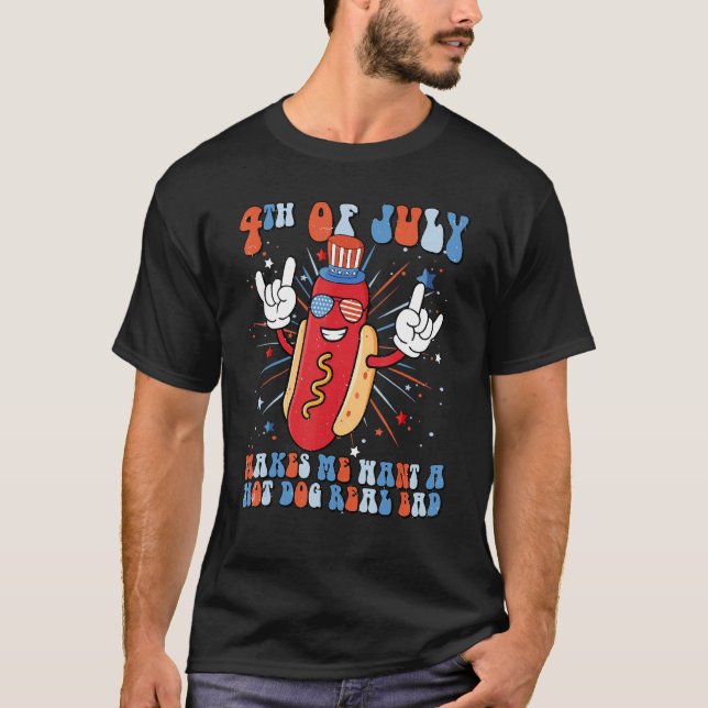 4th of July Hotdog Sunglasses America Flag Indepen T-Shirt (Front)