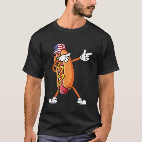 4th of July Hotdog Sunglasses America Flag Indepen T_Shirt