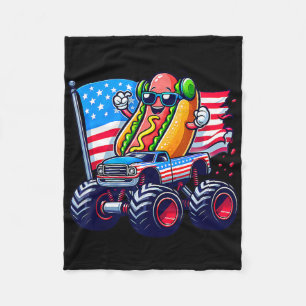 4th Of July Hotdog Sungles Monster Truck American  Fleece Blanket