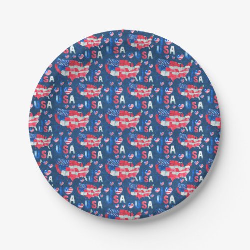 4th of July I Love USA Red White  Blue Paper Plates