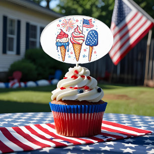 4th of July Ice Cream Cupcake Toppers