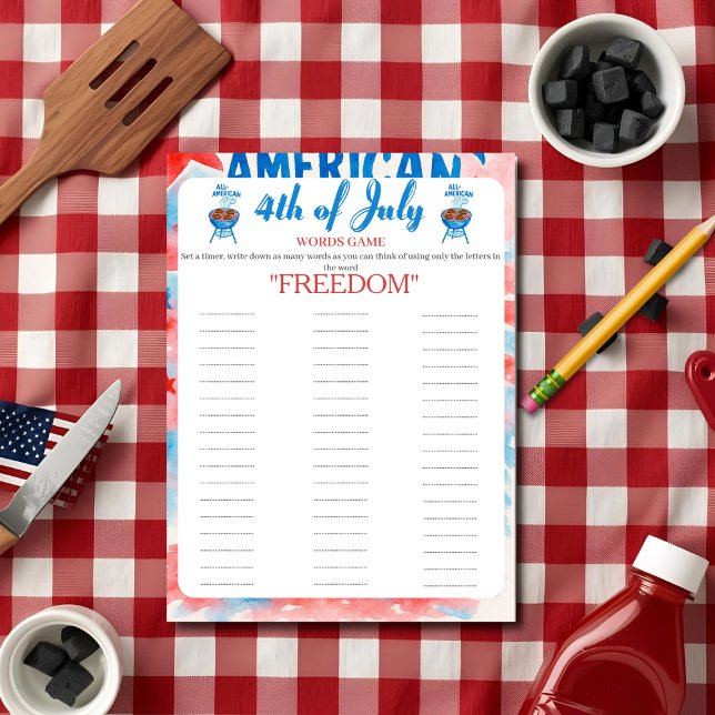 4th of July Indepence day BBQ Words game card (4th of July Indepence day BBQ Words game card)