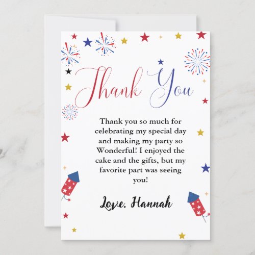 4th of july independence Birthday  Thank You card