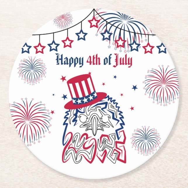 4th of July Independence Day American Eagle Round Paper Coaster (Front)