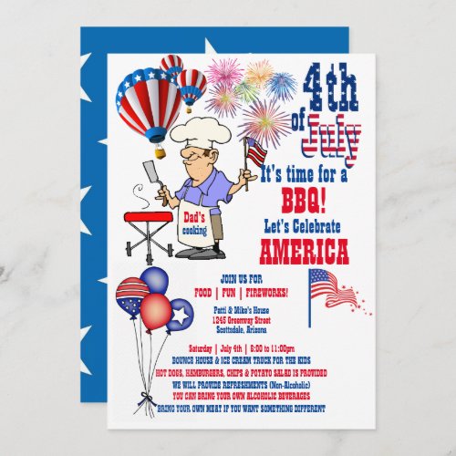 4th of July Independence Day BBQ Fireworks  Invitation