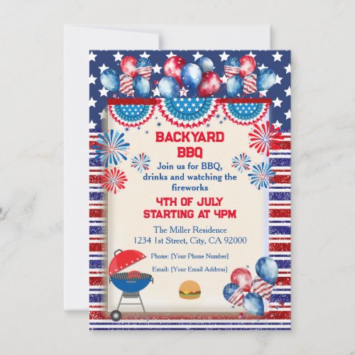 4th of July Independence day Bbq party design Invitation