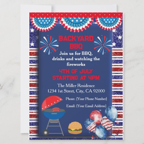 4th of July Independence day Bbq party design Invitation