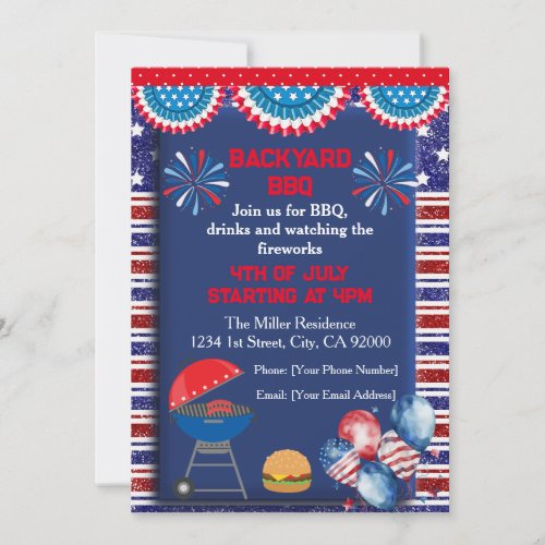 4th of July Independence day Bbq party design Invitation