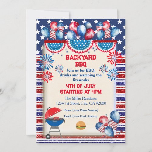 4th of July Independence day Bbq party design Invitation