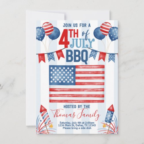 4th of July Independence Day BBQ Party Invitation