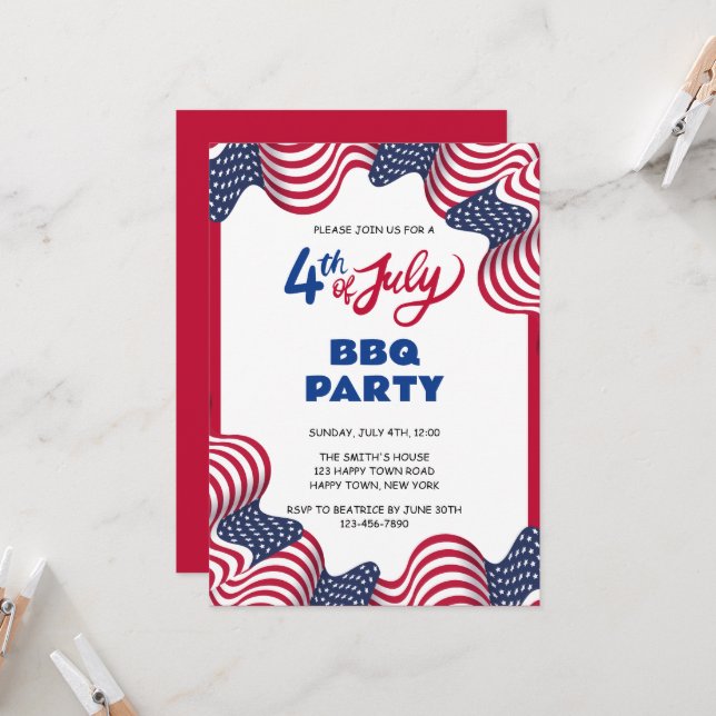 4th of July Independence Day BBQ Party Invitation (Front/Back In Situ)