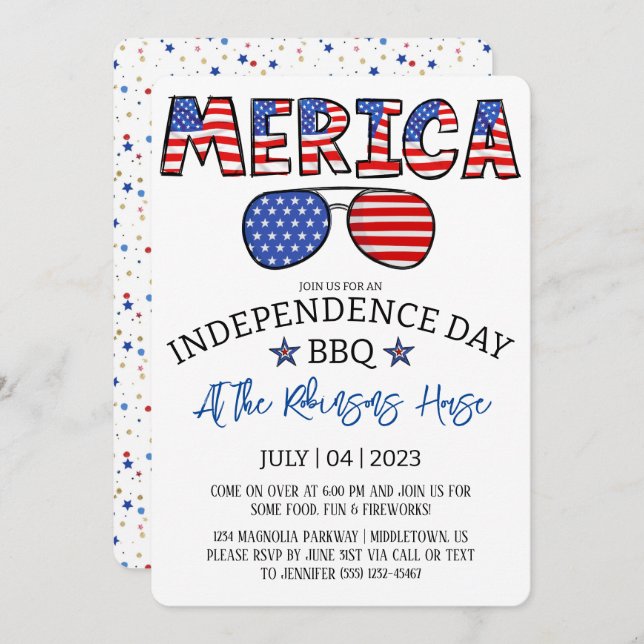 4th of July Independence Day BBQ Party Invitation (Front/Back)