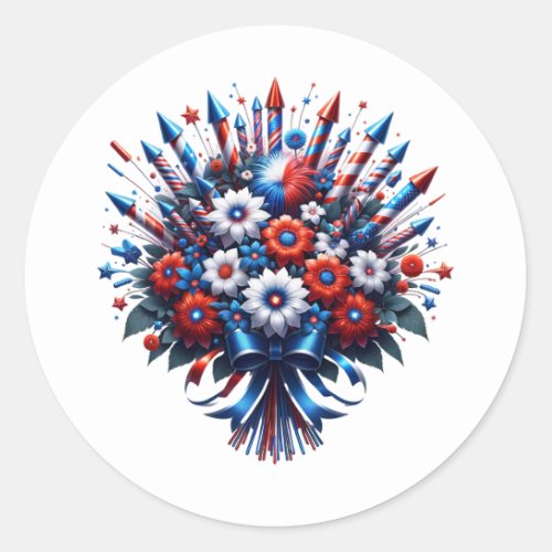 4th of July Independence Day Bouquet Classic Round Sticker