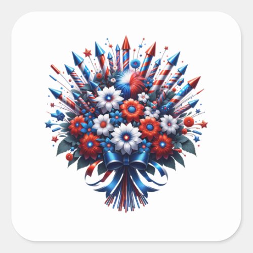 4th of July Independence Day Bouquet Square Sticker