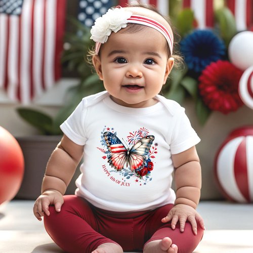 4th of July Independence day Butterfly Girl Baby Bodysuit