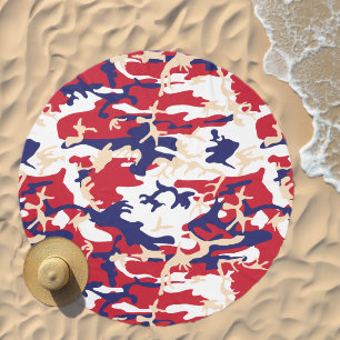 4th of July, Independence day, Camouflage Beige Beach Towel