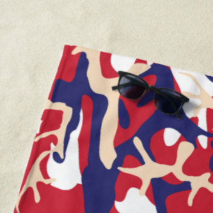 4th of July, Independence day, Camouflage Beige Beach Towel