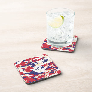 4th of July, Independence day, Camouflage Beige Beverage Coaster