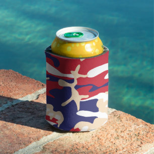 4th of July, Independence day, Camouflage Beige Can Cooler