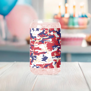4th of July, Independence day, Camouflage Beige Can Glass