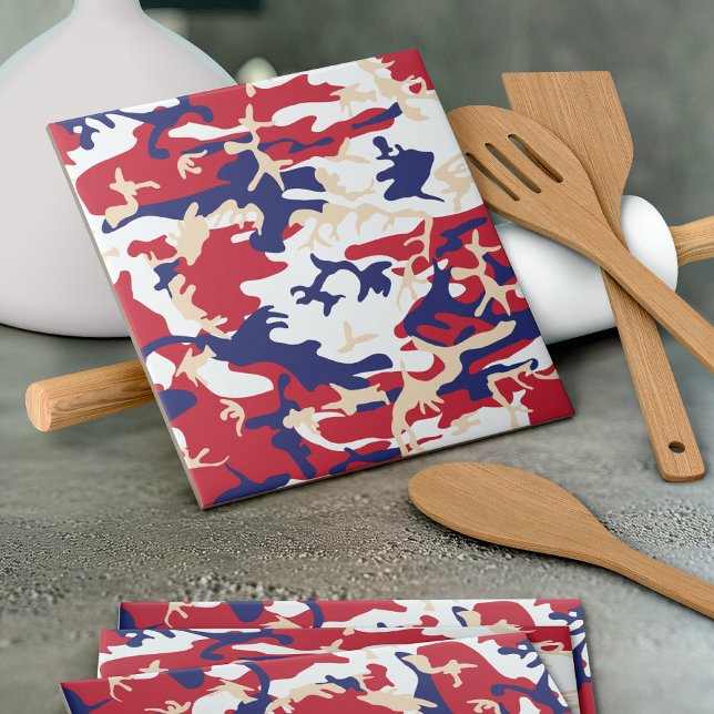 4th of July, Independence day, Camouflage Beige Ceramic Tile (Creator Uploaded)
