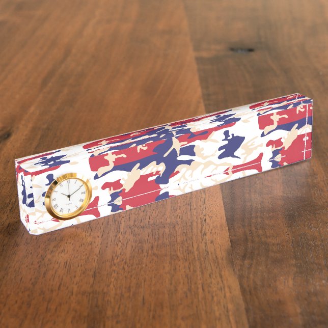 4th of July, Independence day, Camouflage Beige Desk Name Plate (Side)