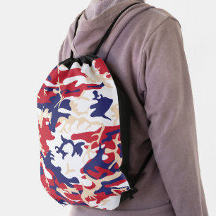 4th of July, Independence day, Camouflage Beige Drawstring Bag