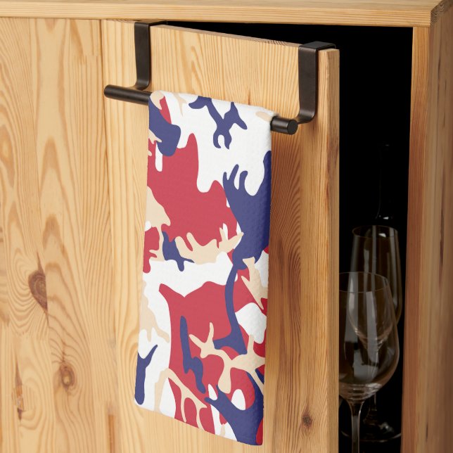 4th of July, Independence day, Camouflage Beige Kitchen Towel (Thirds Fold)