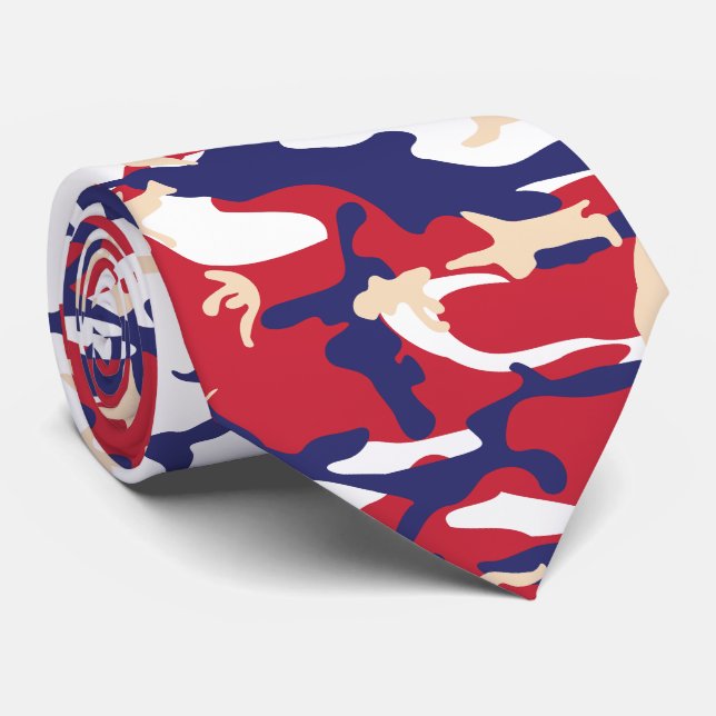 4th of July, Independence day, Camouflage Beige Neck Tie (Rolled)