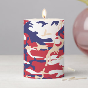 4th of July, Independence day, Camouflage Beige Pillar Candle