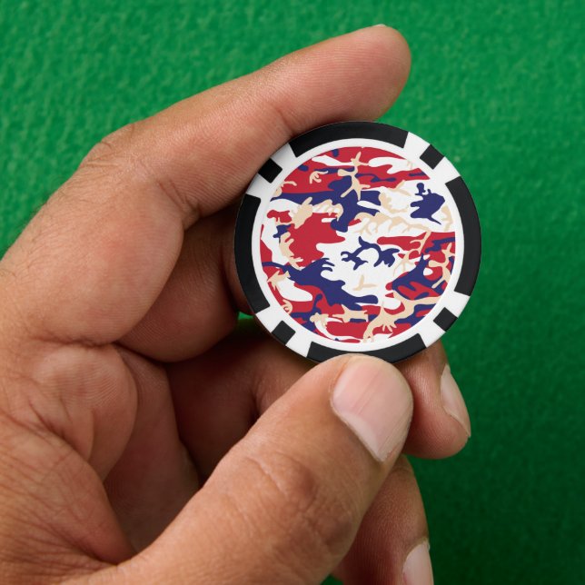 4th of July, Independence day, Camouflage Beige Poker Chips (Hand)