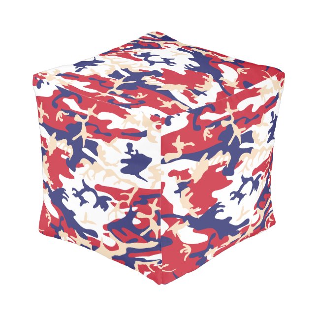 4th of July, Independence day, Camouflage Beige Pouf (Angled Back)