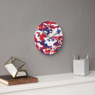 4th of July, Independence day, Camouflage Beige Round Clock
