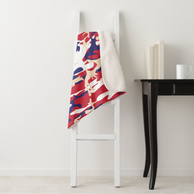 4th of July, Independence day, Camouflage Beige Sherpa Blanket (In Situ)
