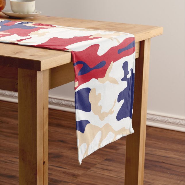4th of July, Independence day, Camouflage Beige Short Table Runner (In Situ)