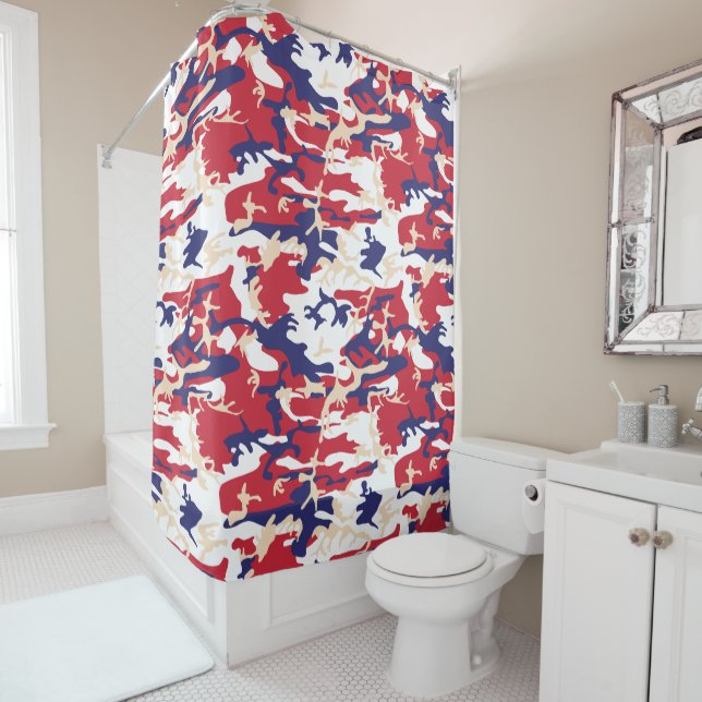 4th of July, Independence day, Camouflage Beige Shower Curtain (In Situ)