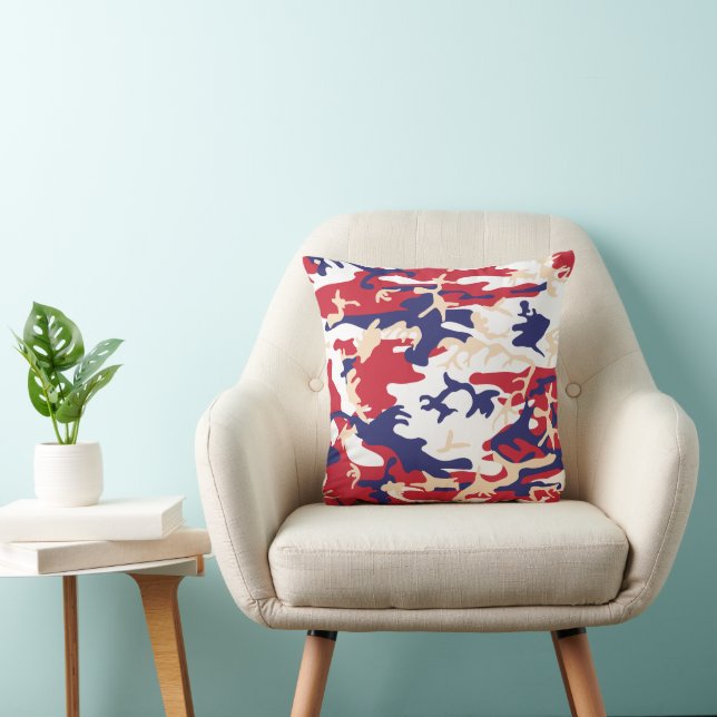 4th of July, Independence day, Camouflage Beige Throw Pillow (Chair)