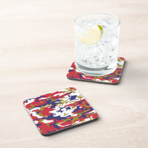 4th of July, Independence day, Camouflage Gold Beverage Coaster