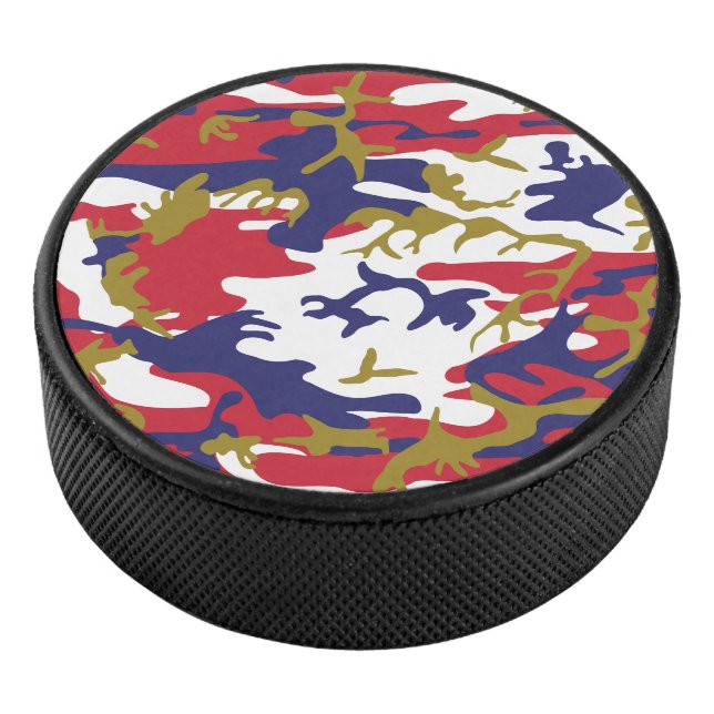 4th of July, Independence day, Camouflage Gold Hockey Puck (3/4)