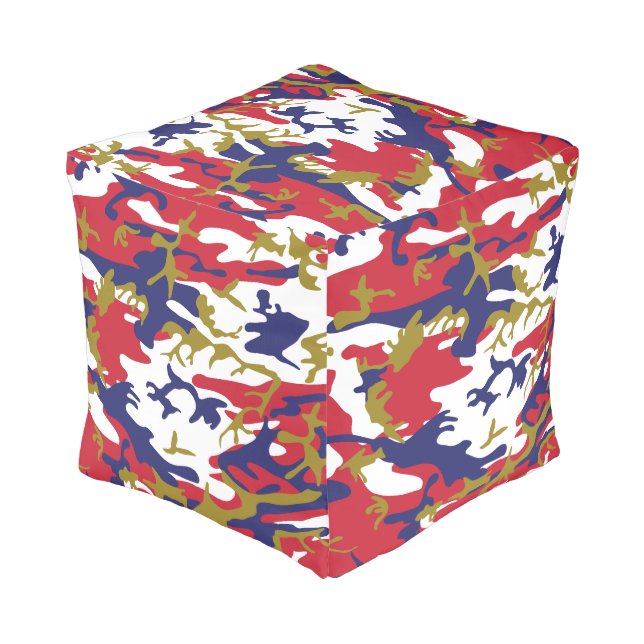 4th of July, Independence day, Camouflage Gold Pouf (Angled Back)