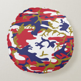 4th of July, Independence day, Camouflage Gold Round Pillow