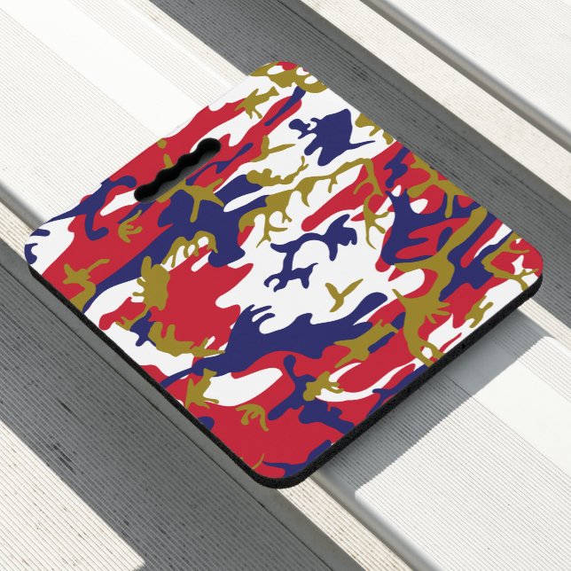 4th of July, Independence day, Camouflage Gold Seat Cushion (In Situ)