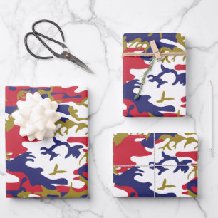 4th of July, Independence day, Camouflage Gold Wrapping Paper Sheets