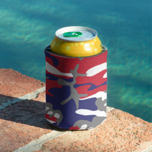 4th of July, Independence day, Camouflage Gray Can Cooler