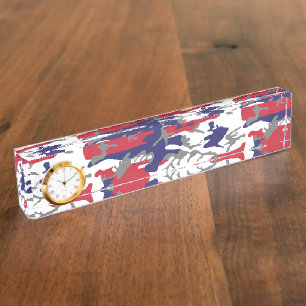 4th of July, Independence day, Camouflage Gray Desk Name Plate