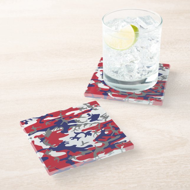 4th of July, Independence day, Camouflage Gray Glass Coaster (Angled)